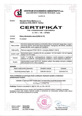 Certifikát technických parametrů jednoduchých oken